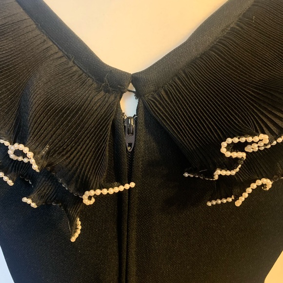 Vintage Black Dress with Pearl Lined Ruffles - Picture 4 of 13